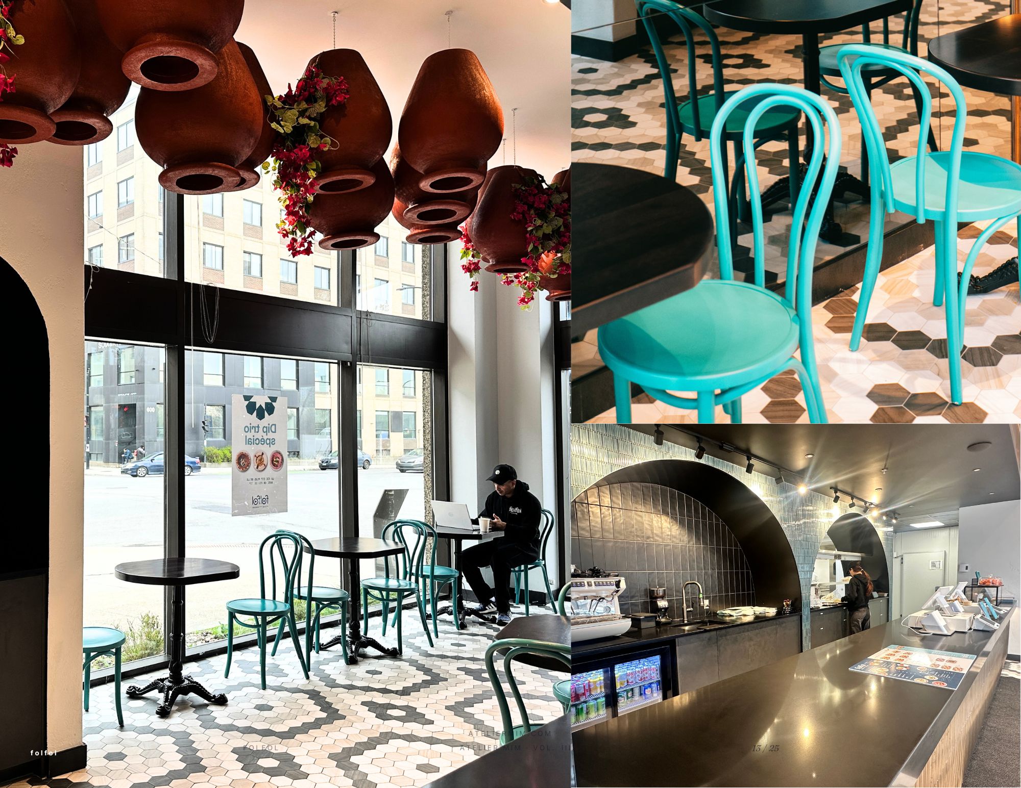Bright and inviting dining area in Folfol restaurant, designed by Atelier MIM