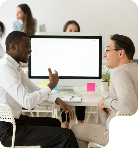 An Image of People having discussion in a digital agency workspace.