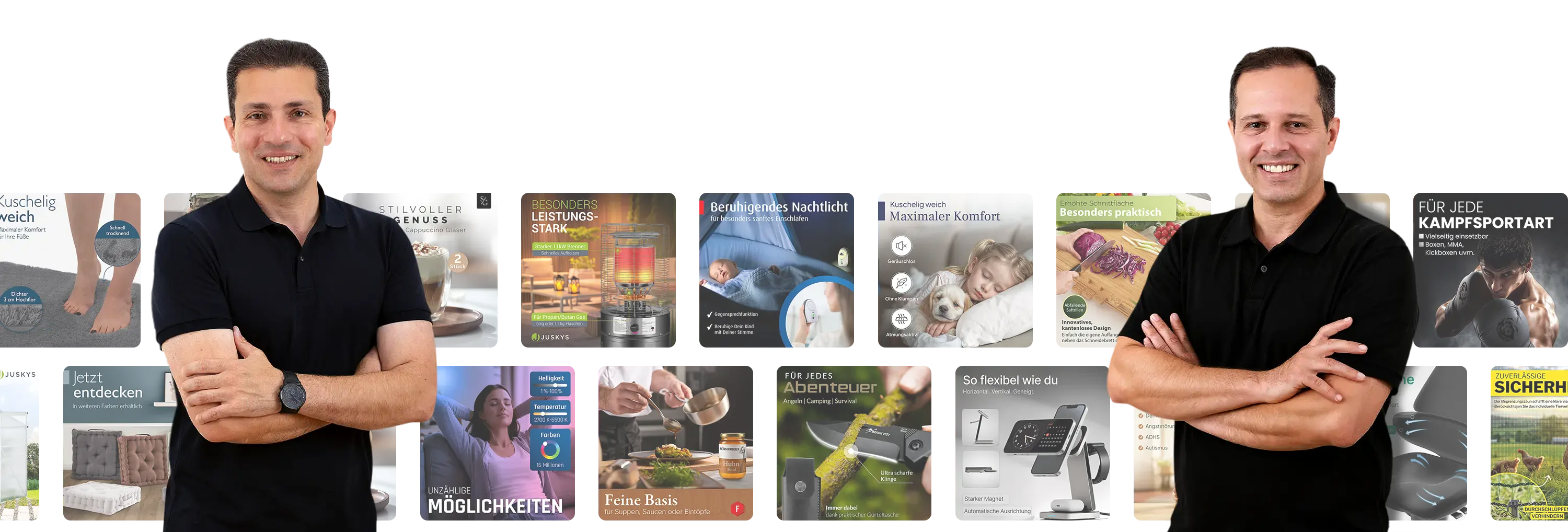 Der Geschäftsführer der Amazon-Agentur Visual Conversion vor einer Collage erfolgreicher Kundenprojekte und Produktfotos. geschäftsführer-ceo-visual-conversion-amazon-agentur-produktfotografie-3d-visualisierung-a-plus-content