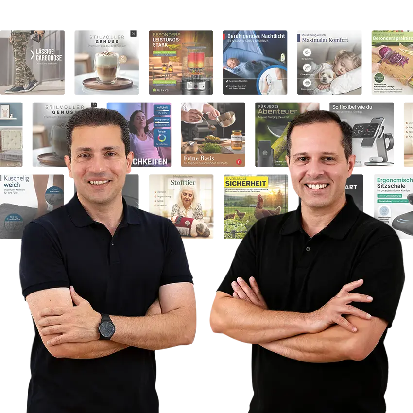 Der Geschäftsführer der Amazon-Agentur Visual Conversion vor einer Collage erfolgreicher Kundenprojekte und Produktfotos. geschäftsführer-ceo-visual-conversion-amazon-agentur-produktfotografie-3d-visualisierung-a-plus-content-mobile