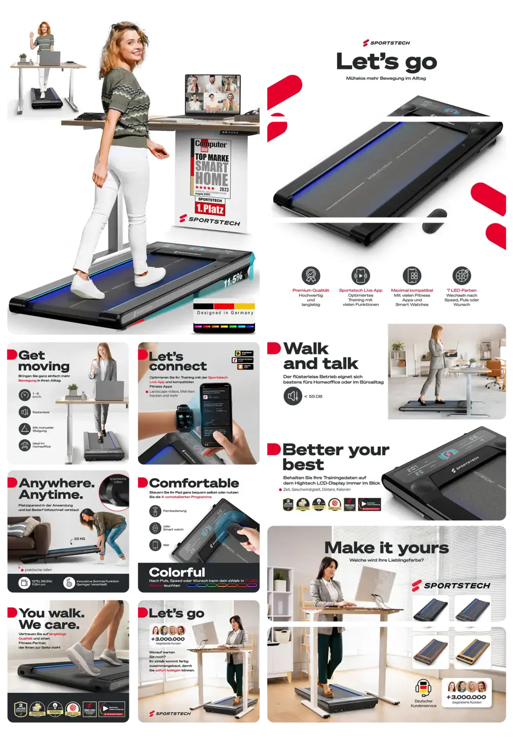 Sportstech Laufband F37 mit innovativen Funktionen und Design, ideal für Heimtraining und Fitness.