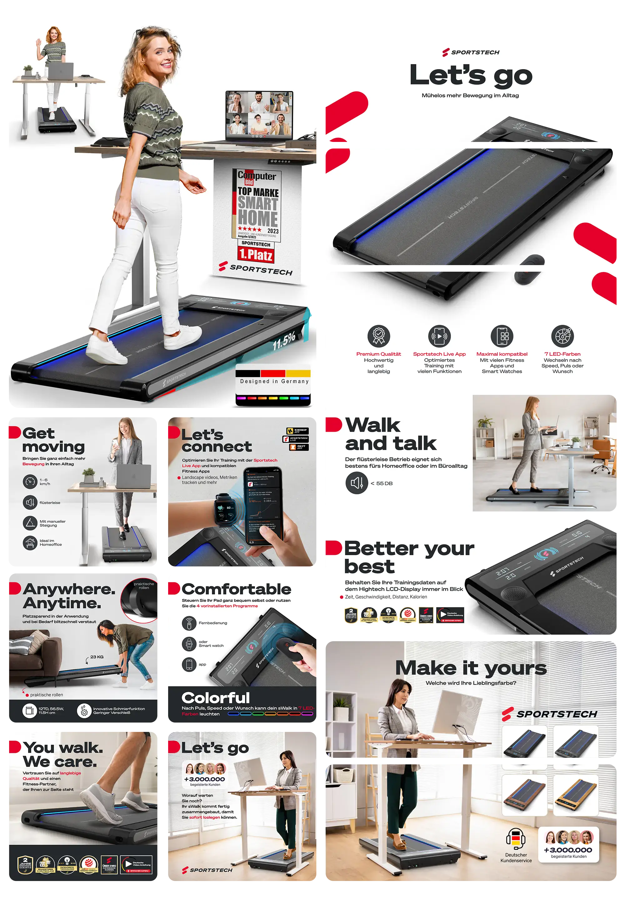 Sportstech Laufband F37 mit innovativen Funktionen und Design, ideal für Heimtraining und Fitness.