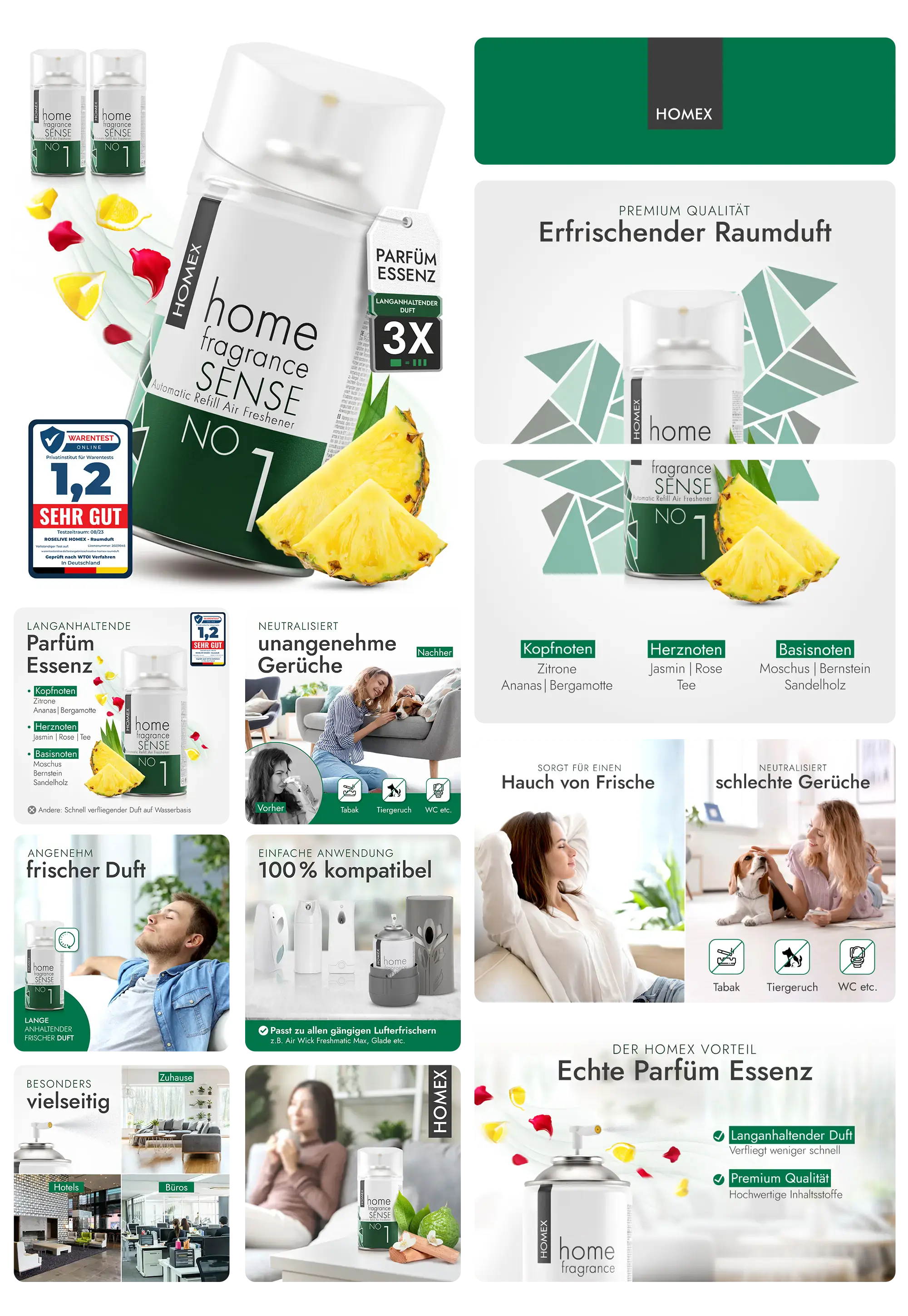 Homex Raumduft Home Fragrance Sense mit Ananas-Duft und Neutralisierungsfunktion für frische Raumluft.