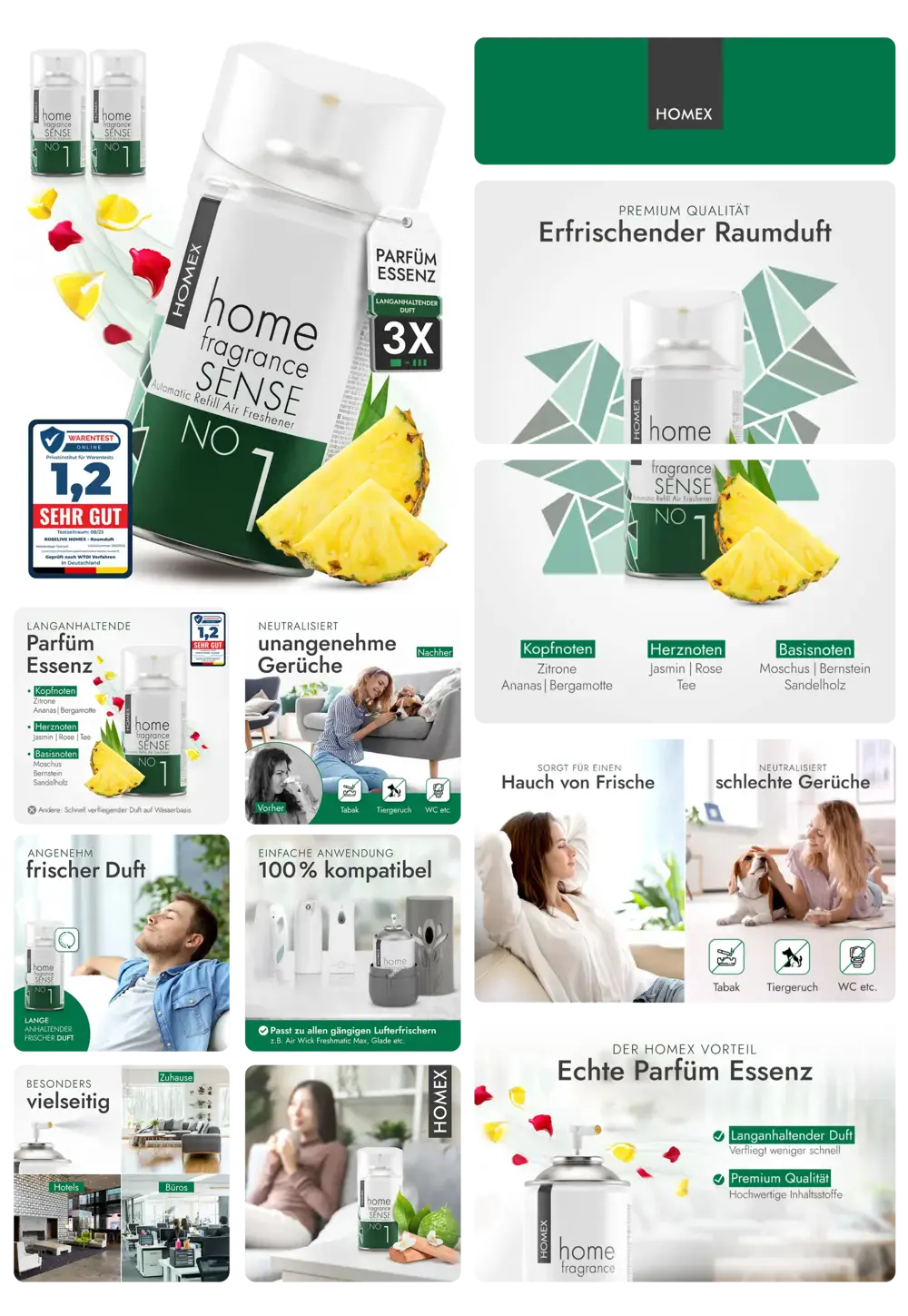 Homex Raumduft Home Fragrance Sense mit Ananas-Duft und Neutralisierungsfunktion für frische Raumluft.