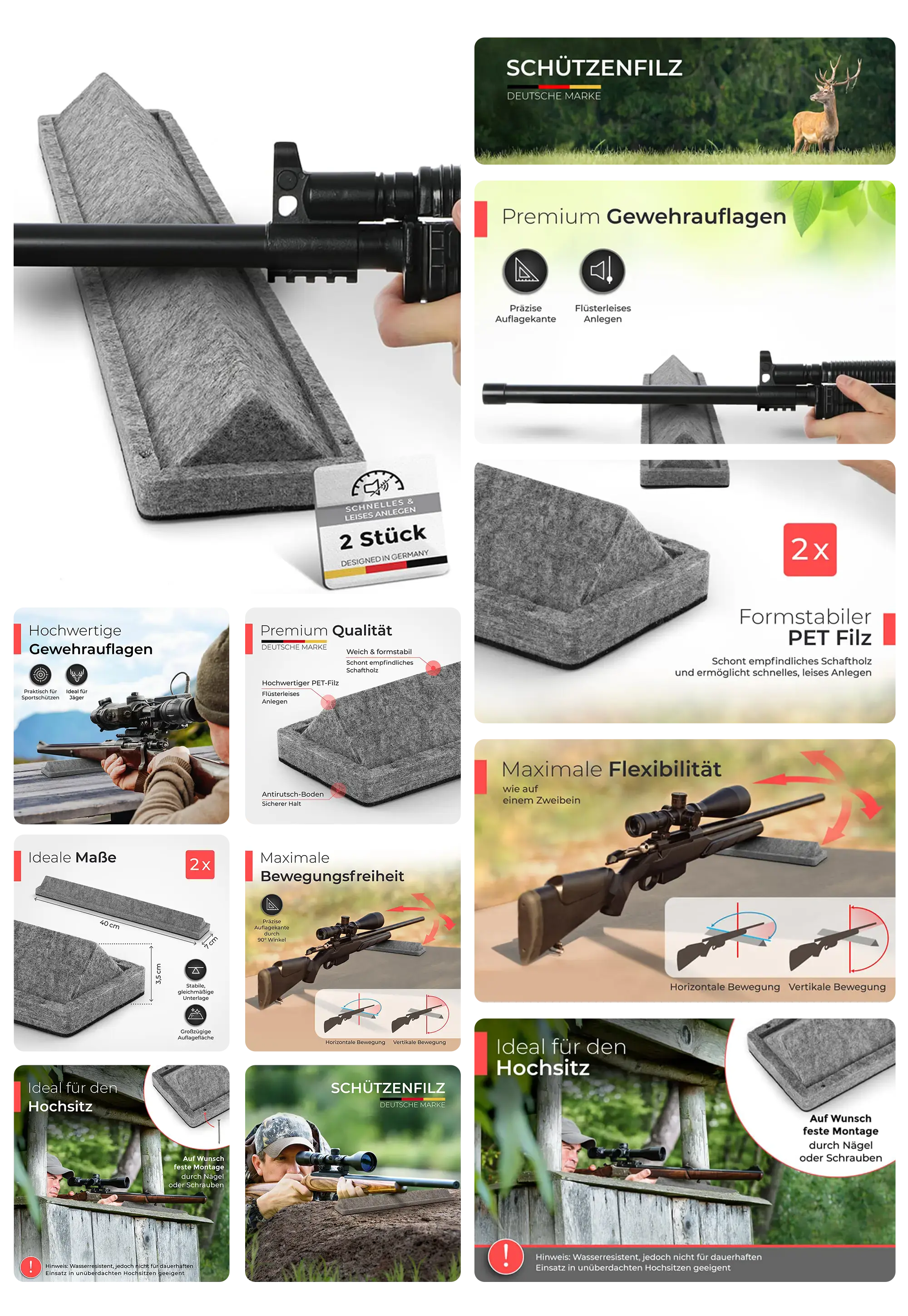 SCHÜTZENFILZ Gewehrauflagen aus formstabilem Filz, ideal für die Jagd und den Hochsitz.