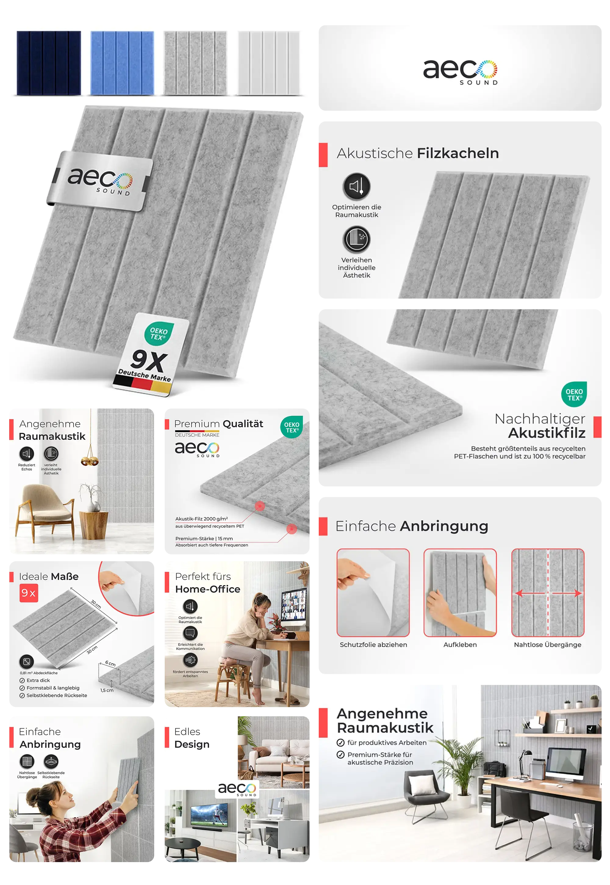 aeco sound Akustik Filzkacheln zur Schalloptimierung und Verbesserung der Raumakustik.