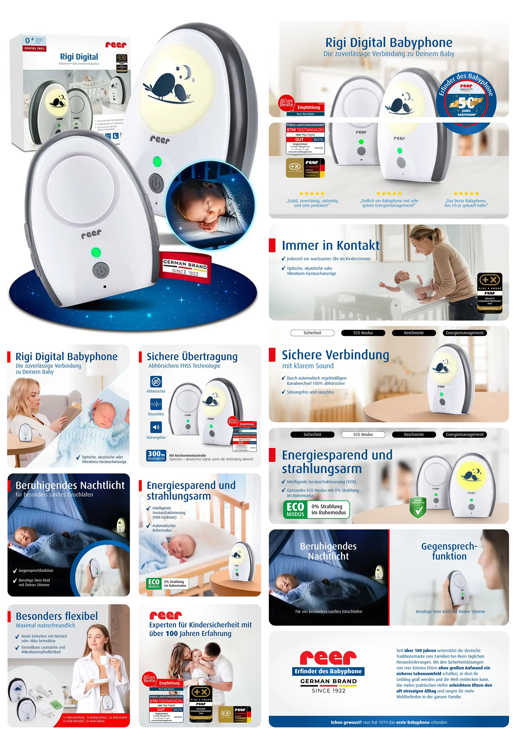 reer Rigi Digital Babyphone, mit beruhigendem Nachtlicht und sicherer, strahlungsarmer Übertragung.