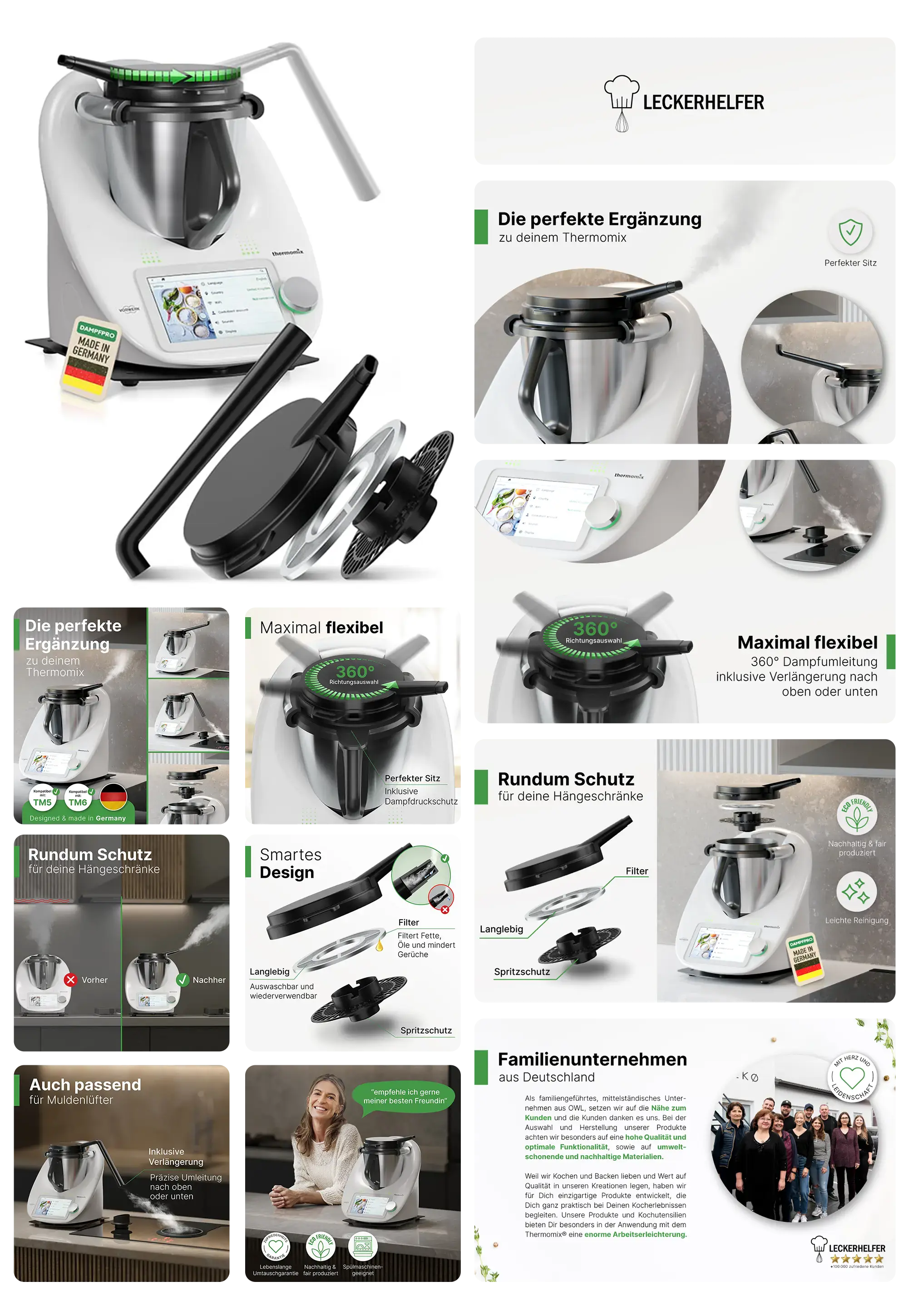 LECKERHELFER Dampfumleiter für Thermomix, mit 360° Dampfleitung, in Schwarz.