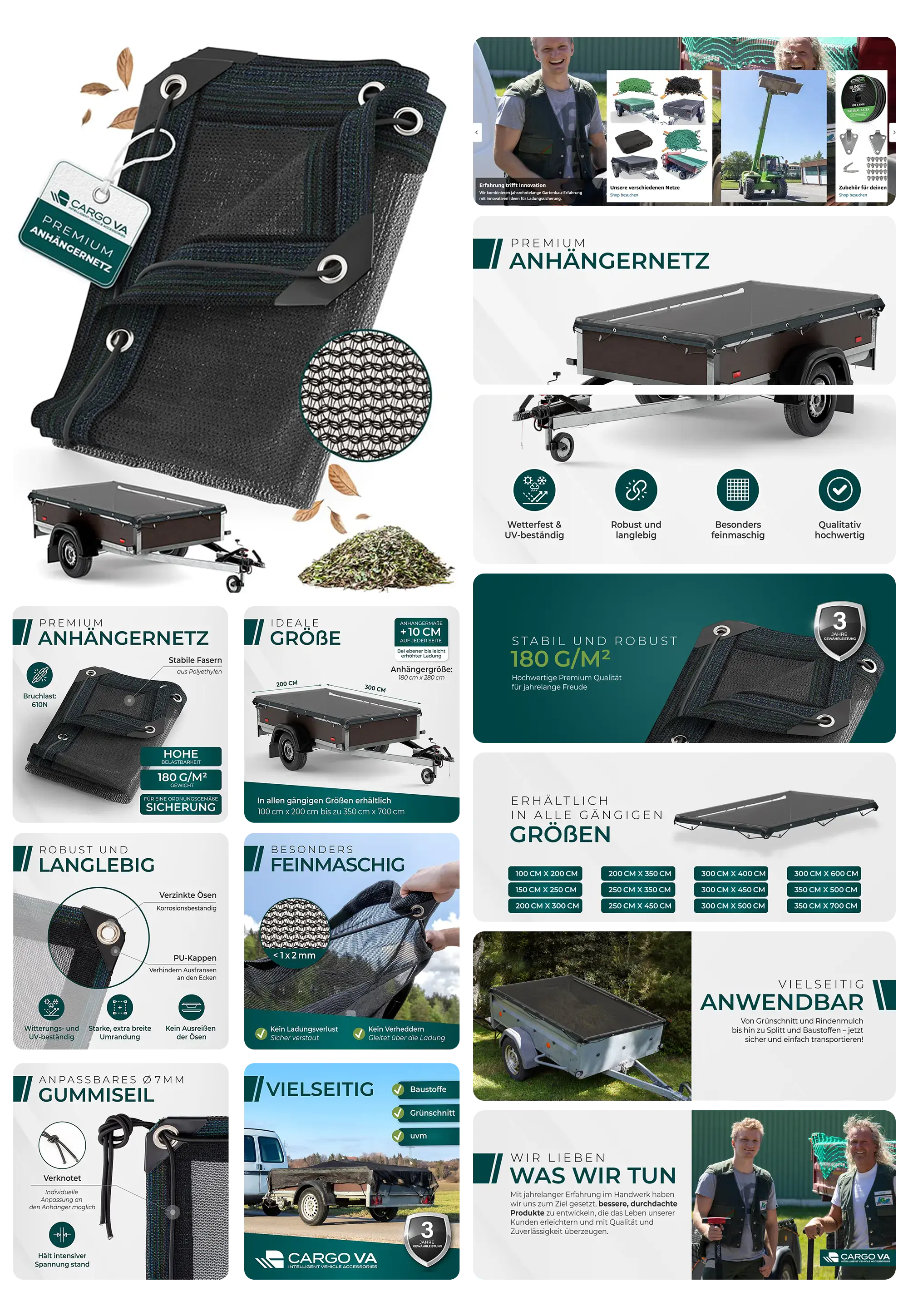 CARGO VA Premium Anhängernetz feinmaschig, robust und langlebig, mit Gummiseil, zur Ladungssicherung.