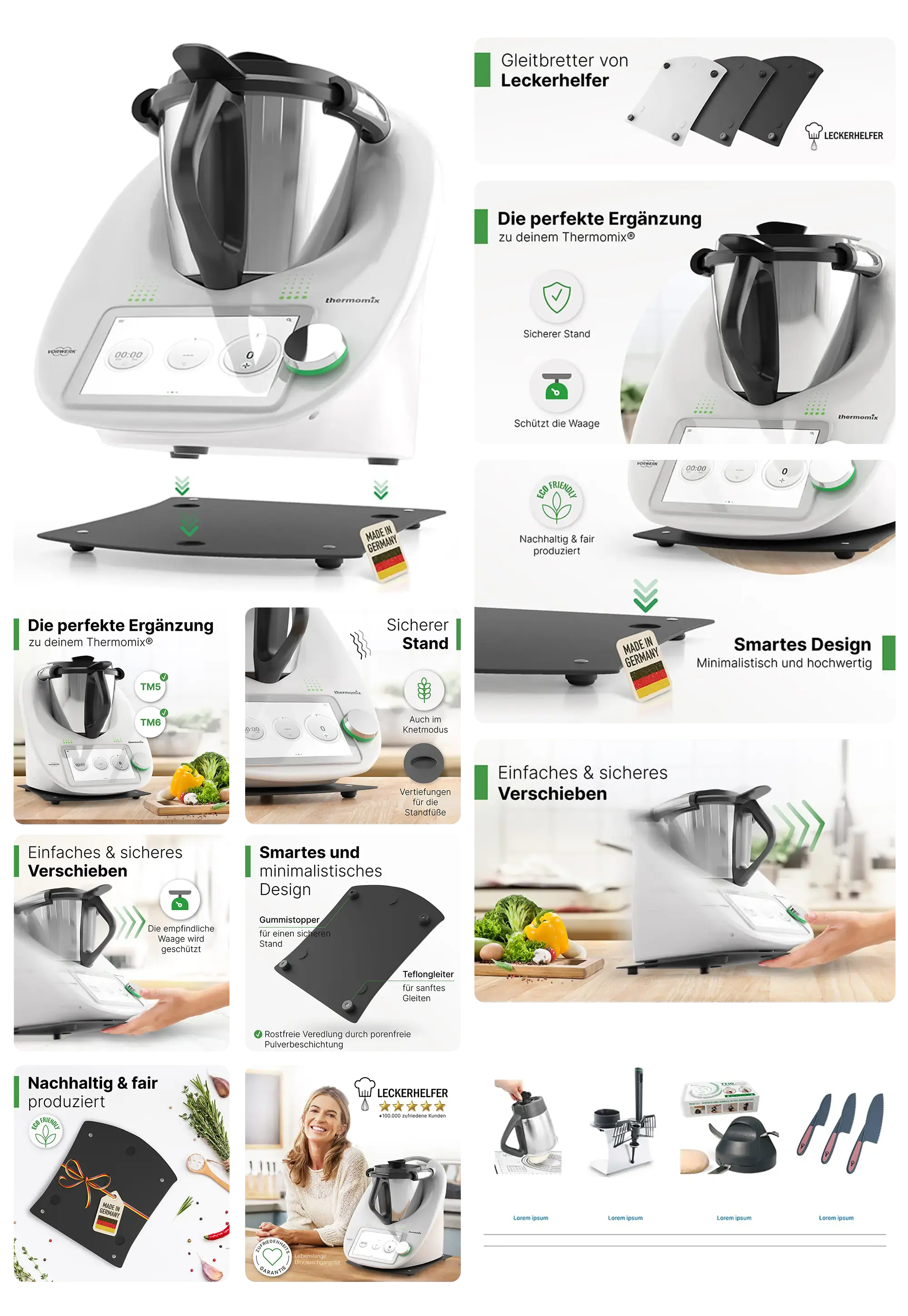 LECKERHELFER Gleitbrett für Thermomix, mit Teflonfüßen, zum einfachen und sicheren Verschieben des Geräts.