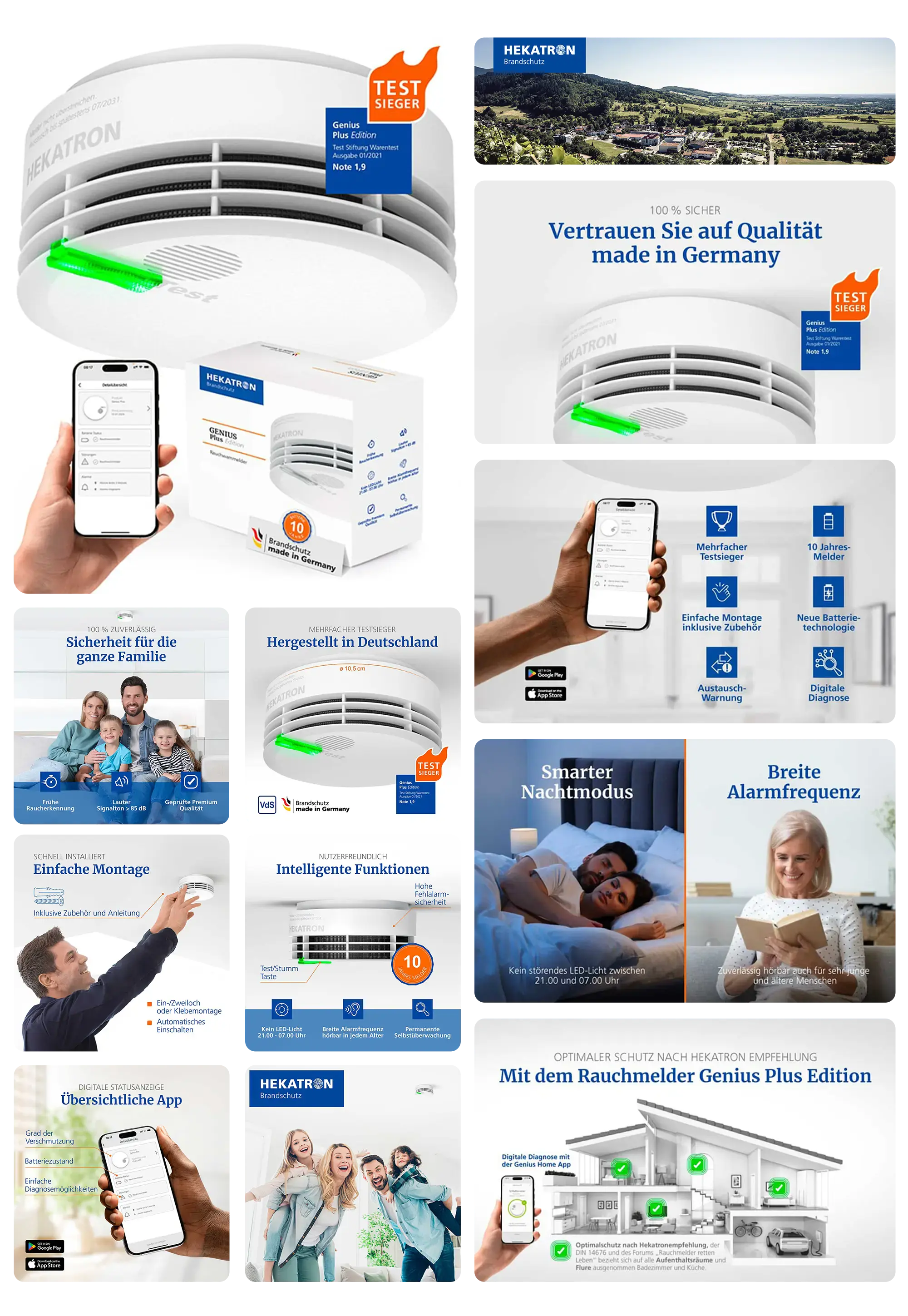 Hekatron Genius Plus Edition Rauchmelder, ein intelligenter, funkvernetzter Brandmelder für das Smart Home, mit App-Steuerung und hoher Sicherheit.