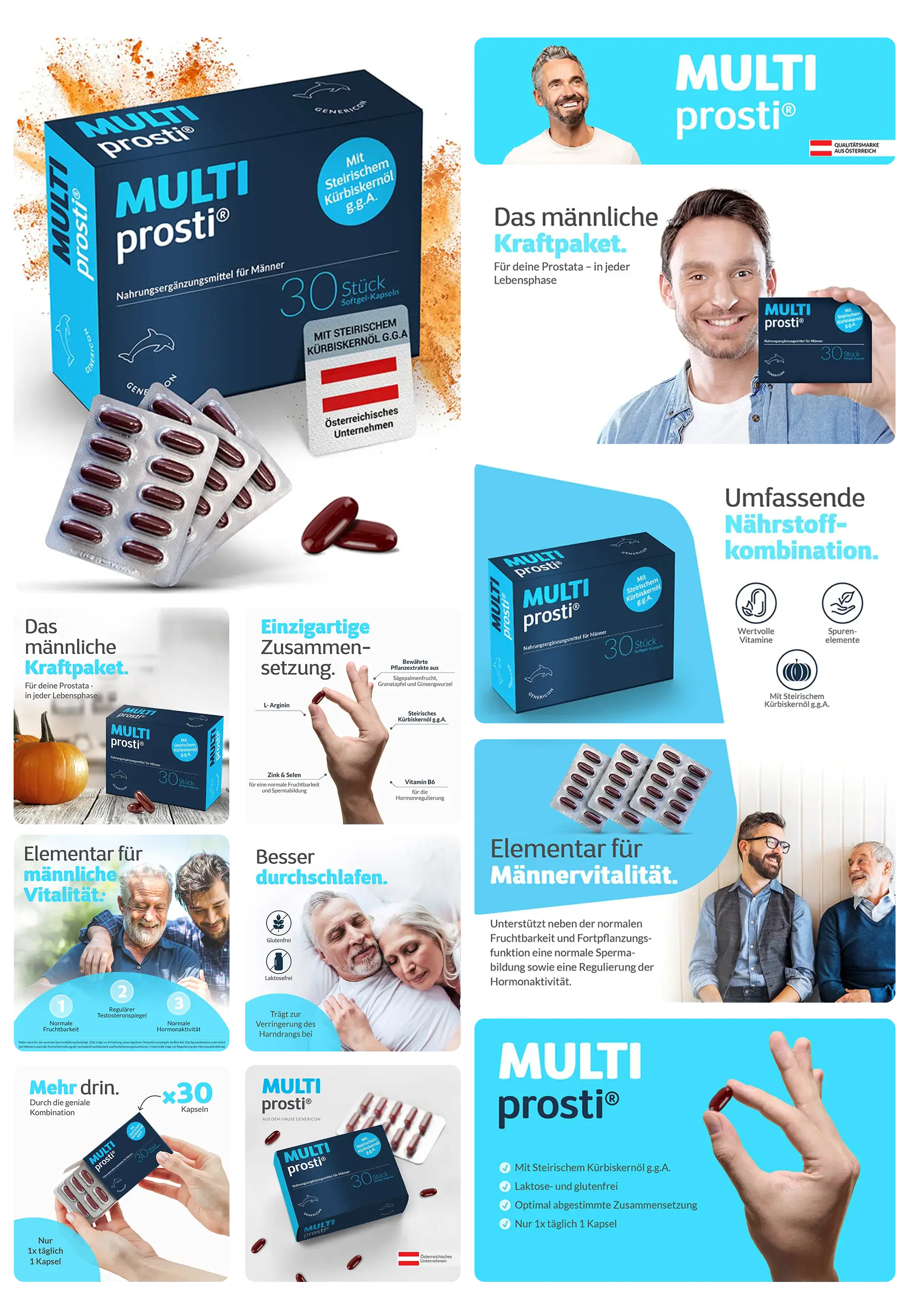 Multi prosti: Packung mit 30 Kapseln zur Unterstützung der männlichen Prostatagesundheit und Vitalität.