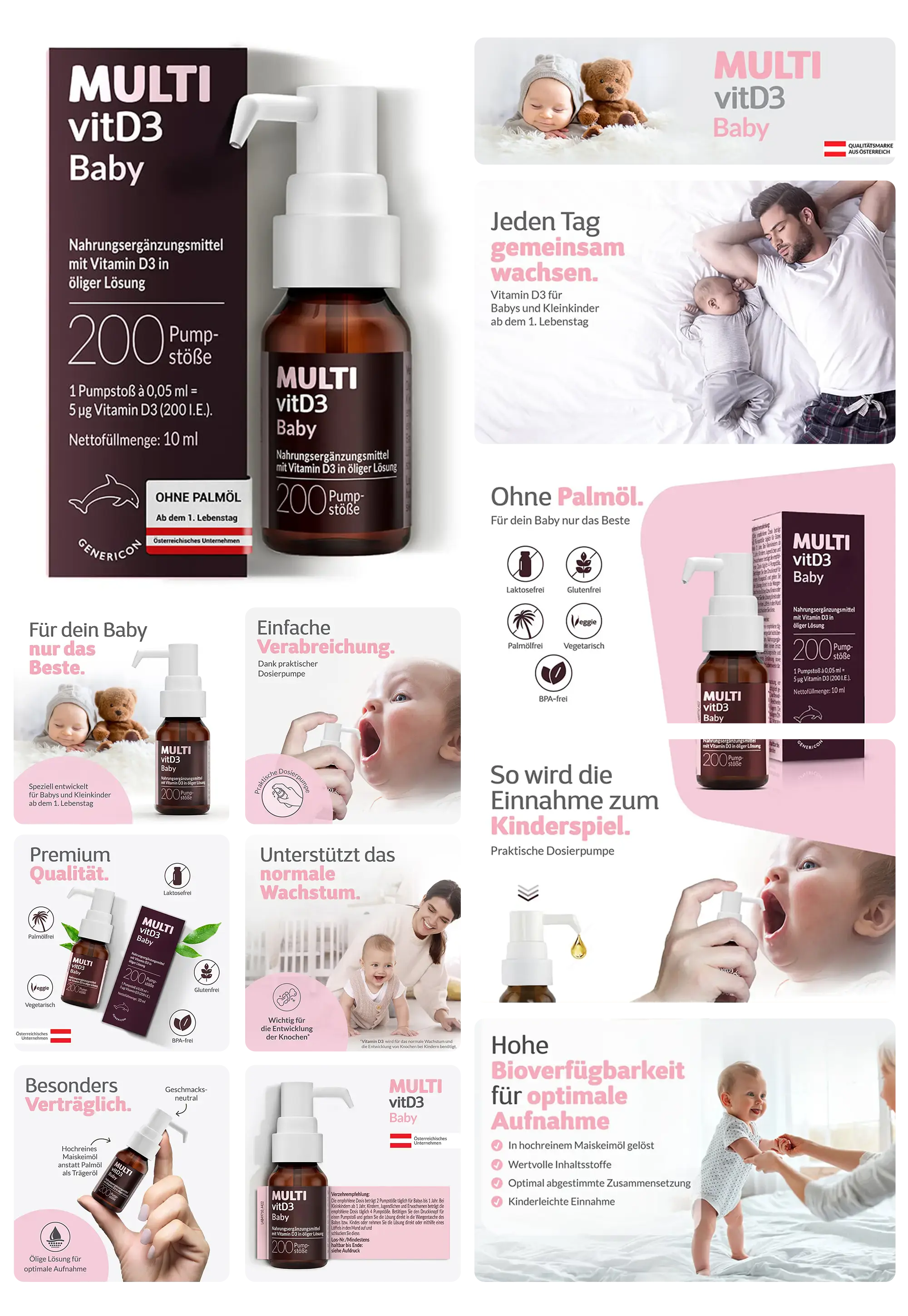 Multi vitD3 Baby: Vitamin D3 Tropfen in öliger Lösung zur Unterstützung des gesunden Knochenwachstums bei Babys.