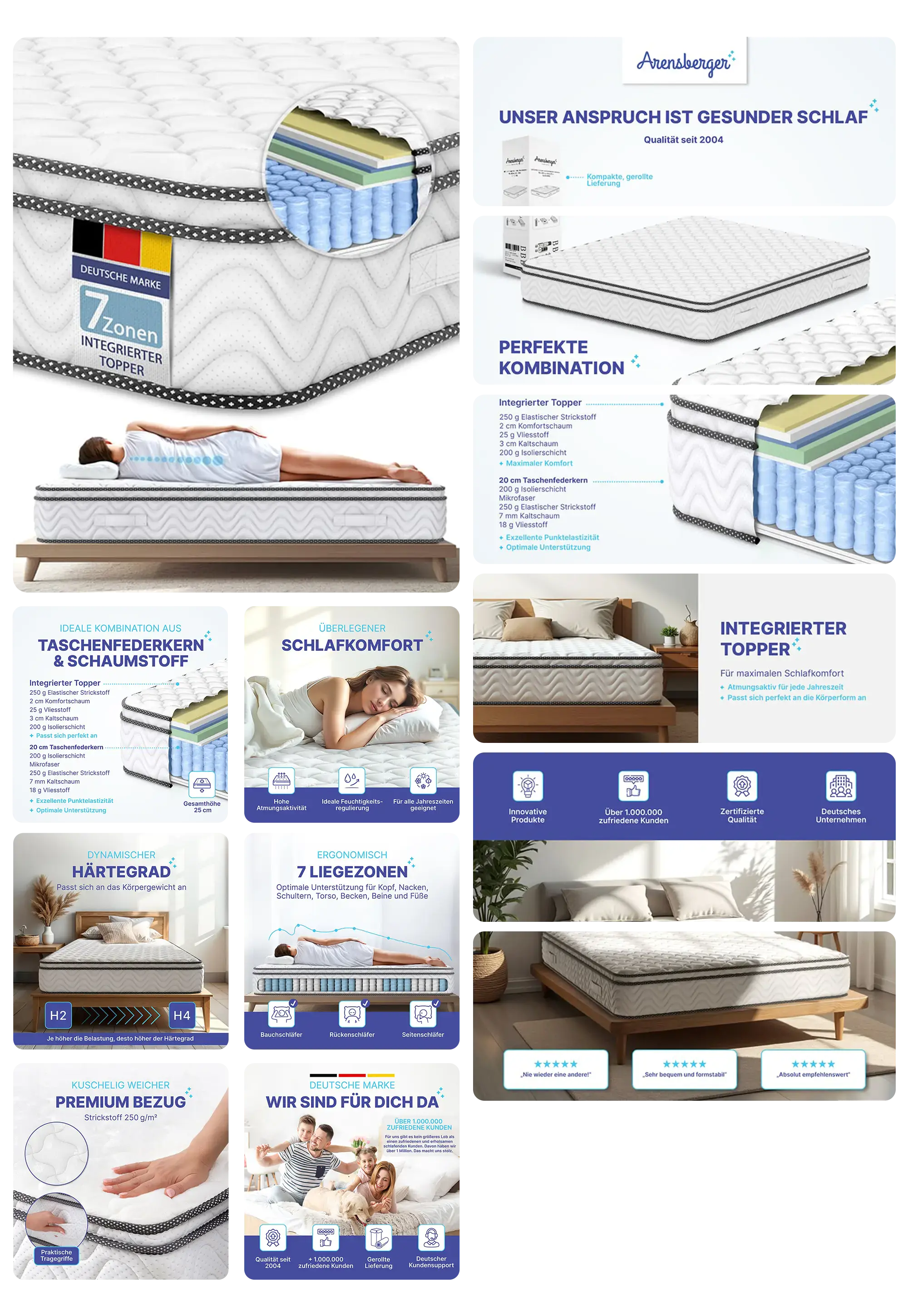 Matratze VIKTORIA: Eine hochwertige Matratze mit integriertem Topper, 7 Zonen und Taschenfederkern für optimalen Schlafkomfort.