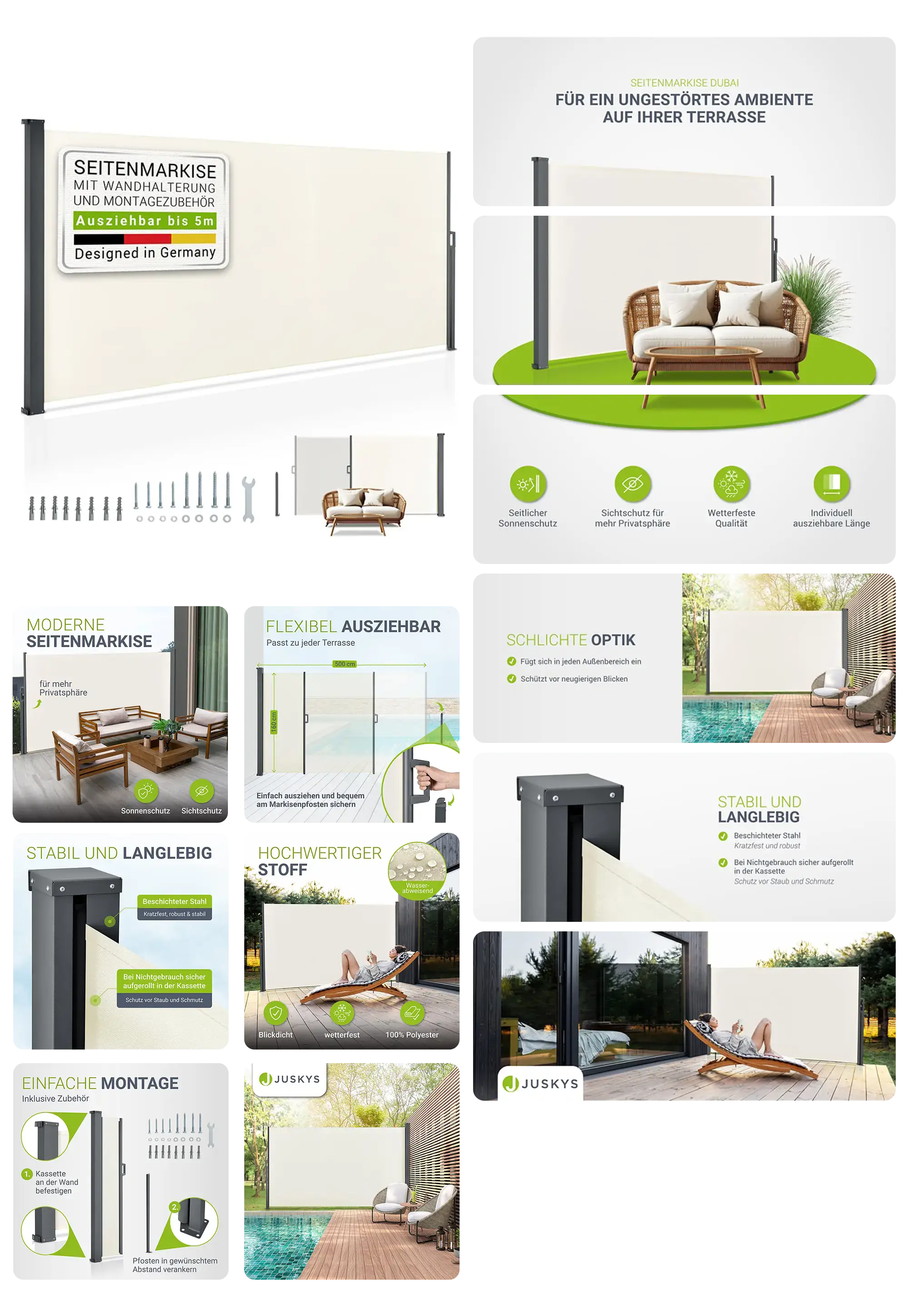 Seitenmarkise Dubai, ausziehbarer Sicht- und Windschutz für die Terrasse