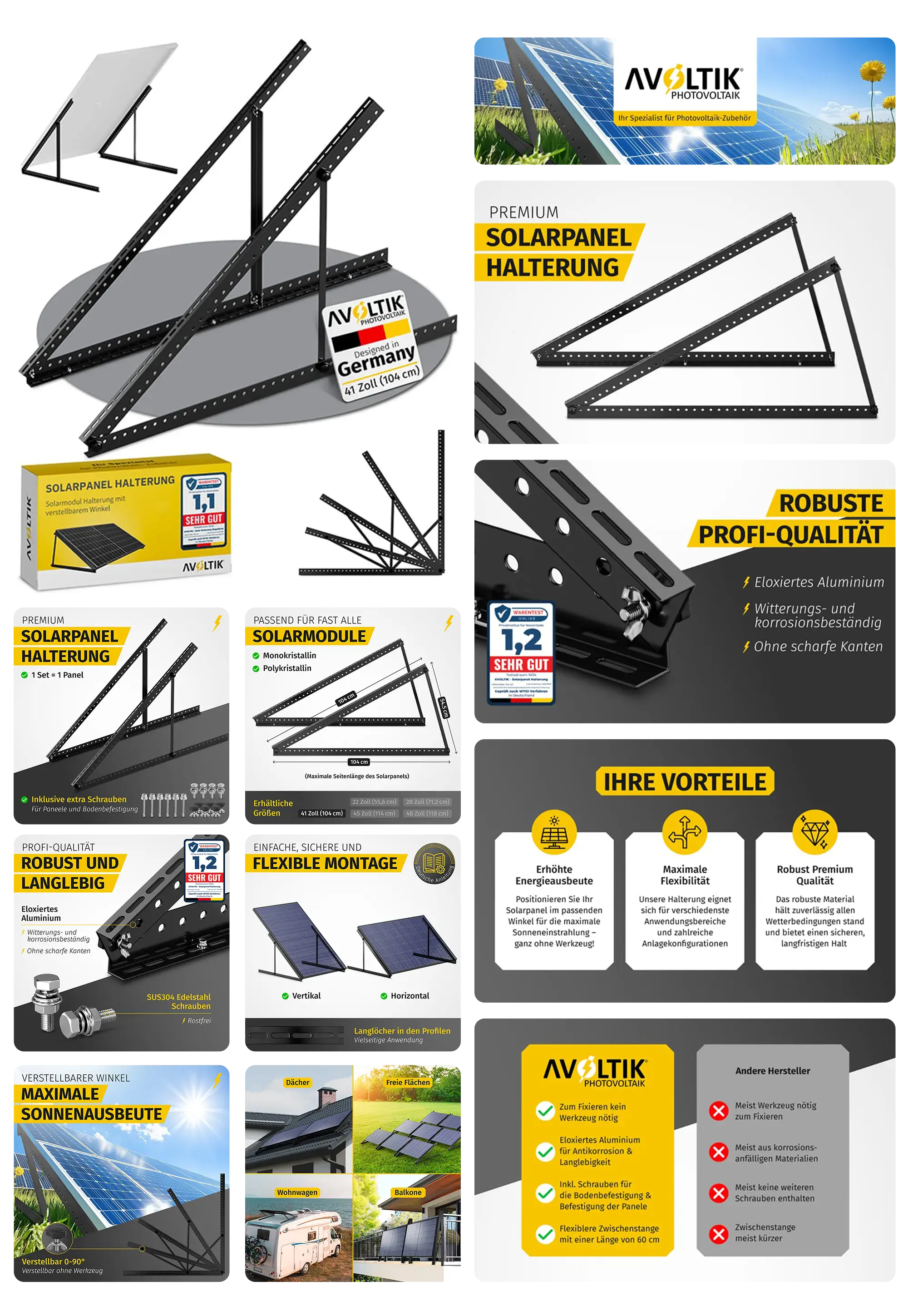 Solarpanel-Halterung von Avoltik aus robustem Aluminium, für die Montage von Solarmodulen