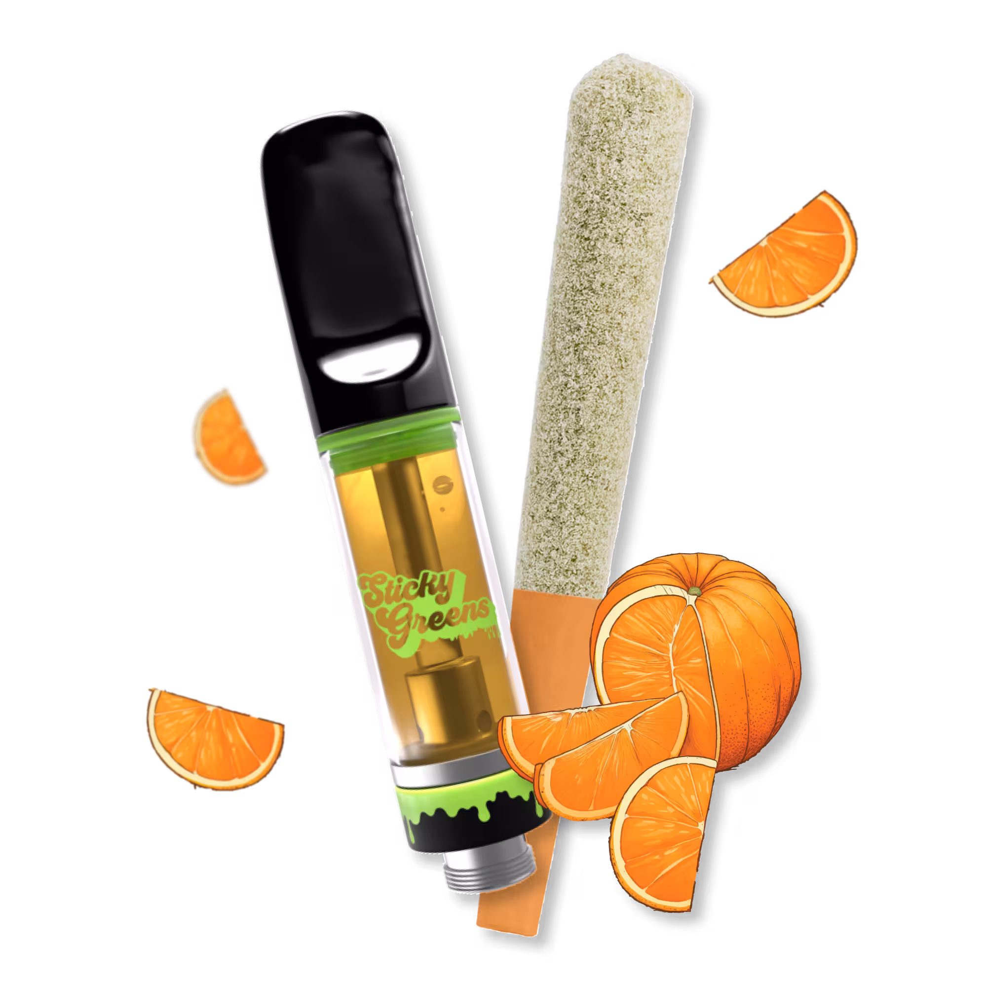 Sticky Greens Smashed Orange 1g THCA Diamond Pre-Roll and 1g Vape Cartridge
