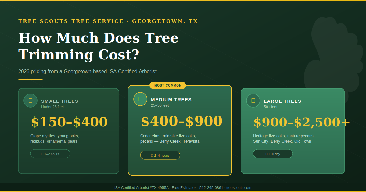 Tree trimming cost breakdown for Georgetown TX homeowners