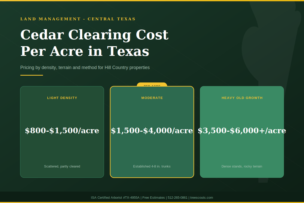 Cedar clearing cost per acre for Texas Hill Country properties