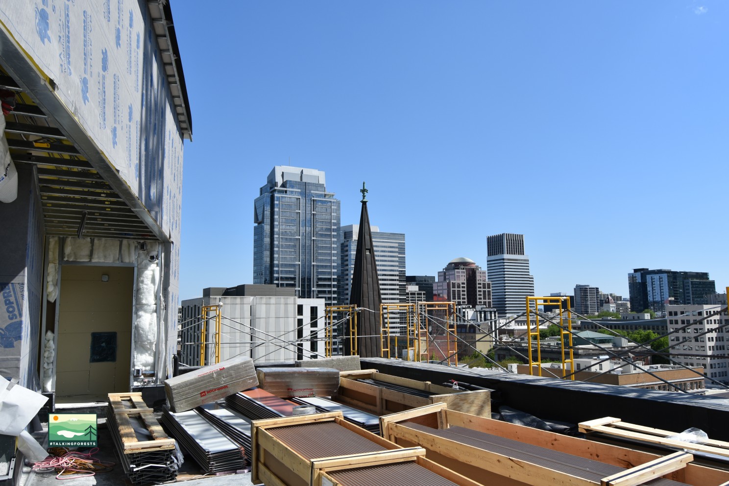 The view from the 12th floor looking towards the church. Raised garden beds plan to be in this spot when the community is built and ready to be housed by September 2025.