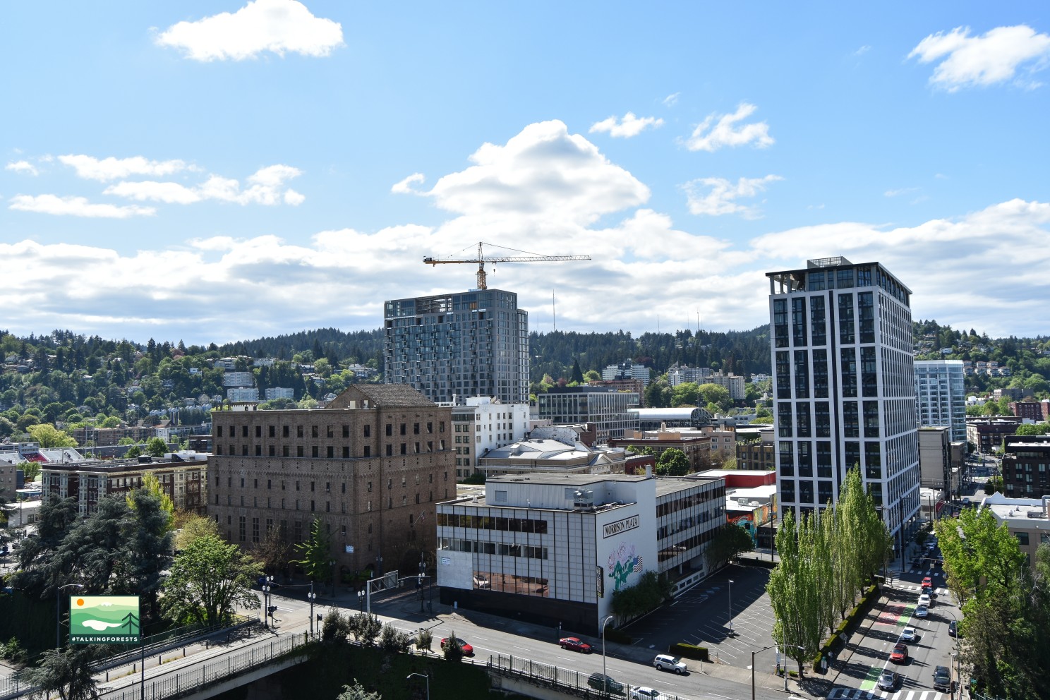 A view from the community space on the 12th floor fo the exterior of the building.