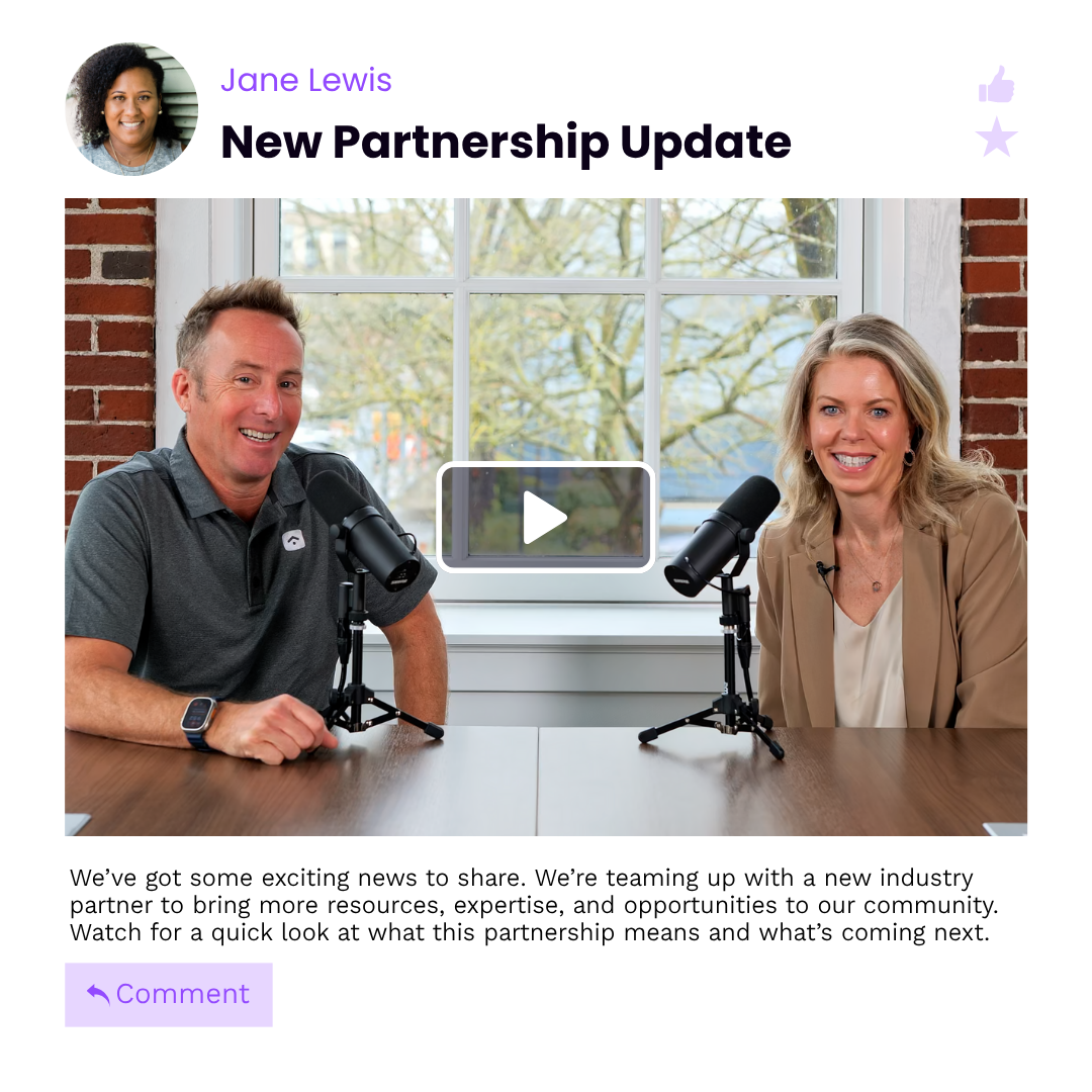 A mock up of the UI after Jane Lewis posted a video about a New Partnership Update in her Coop. 