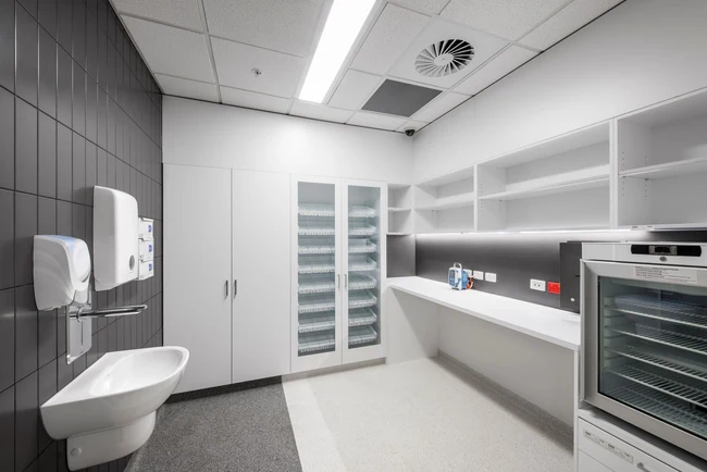 Commercial safety vinyl and cabinetry in a healthcare fitout by Floorical, Bay of Plenty