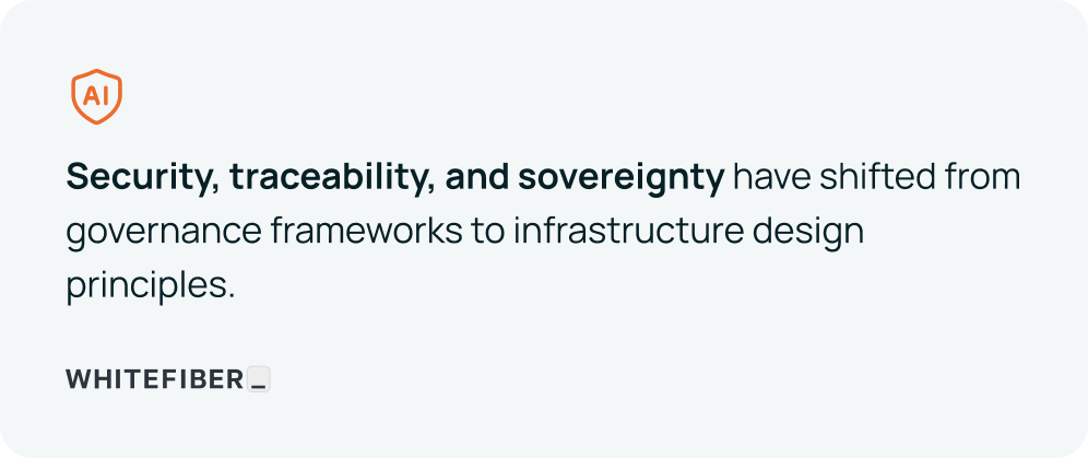 Security, traceability, and sovereignty have shifted from governance frameworks to infrastructure design principles. Quote from WhiteFiber.