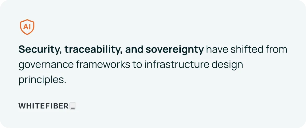 Security, traceability, and sovereignty have shifted from governance frameworks to infrastructure design principles. Quote from WhiteFiber.