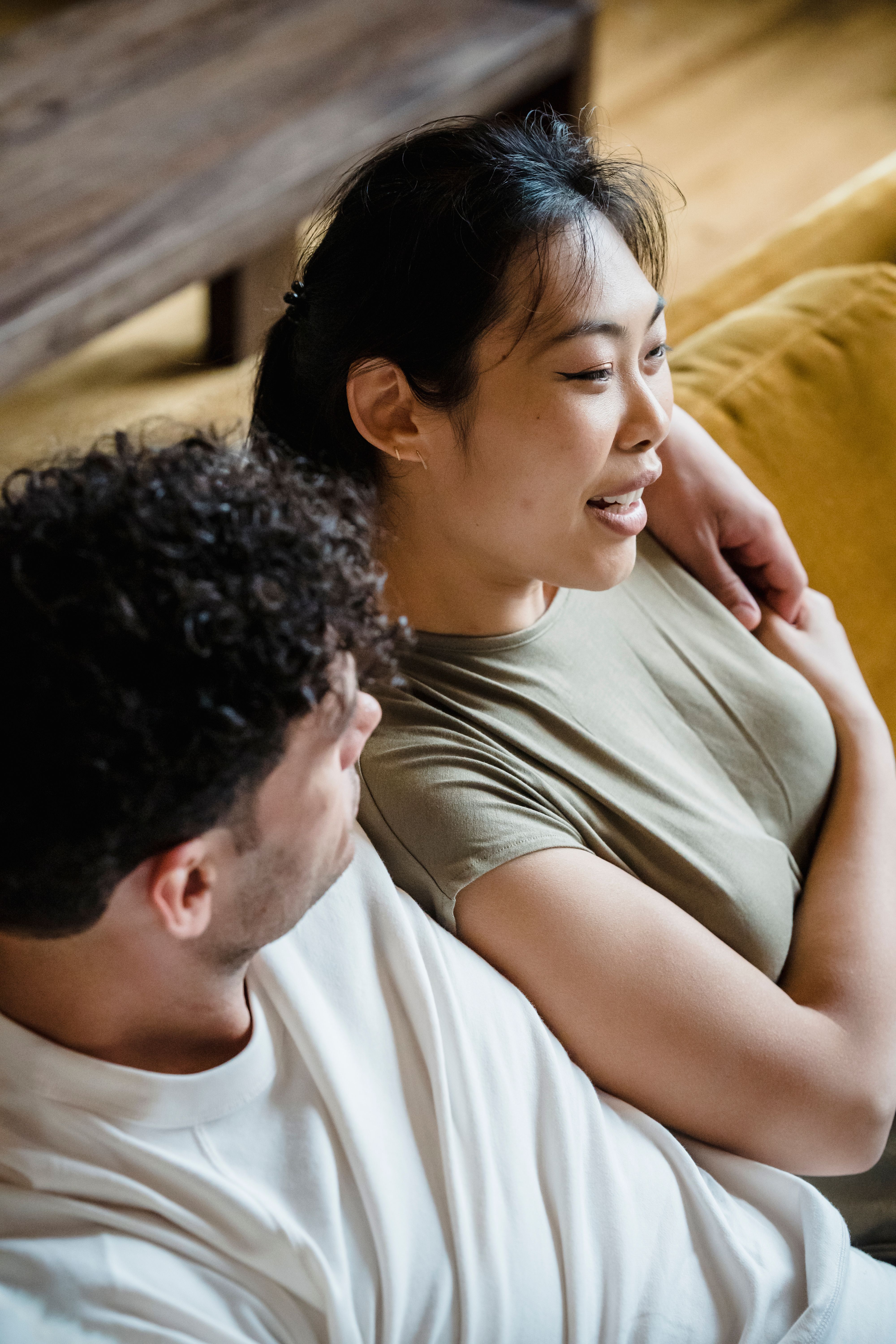 Couple sitting together discussing plans