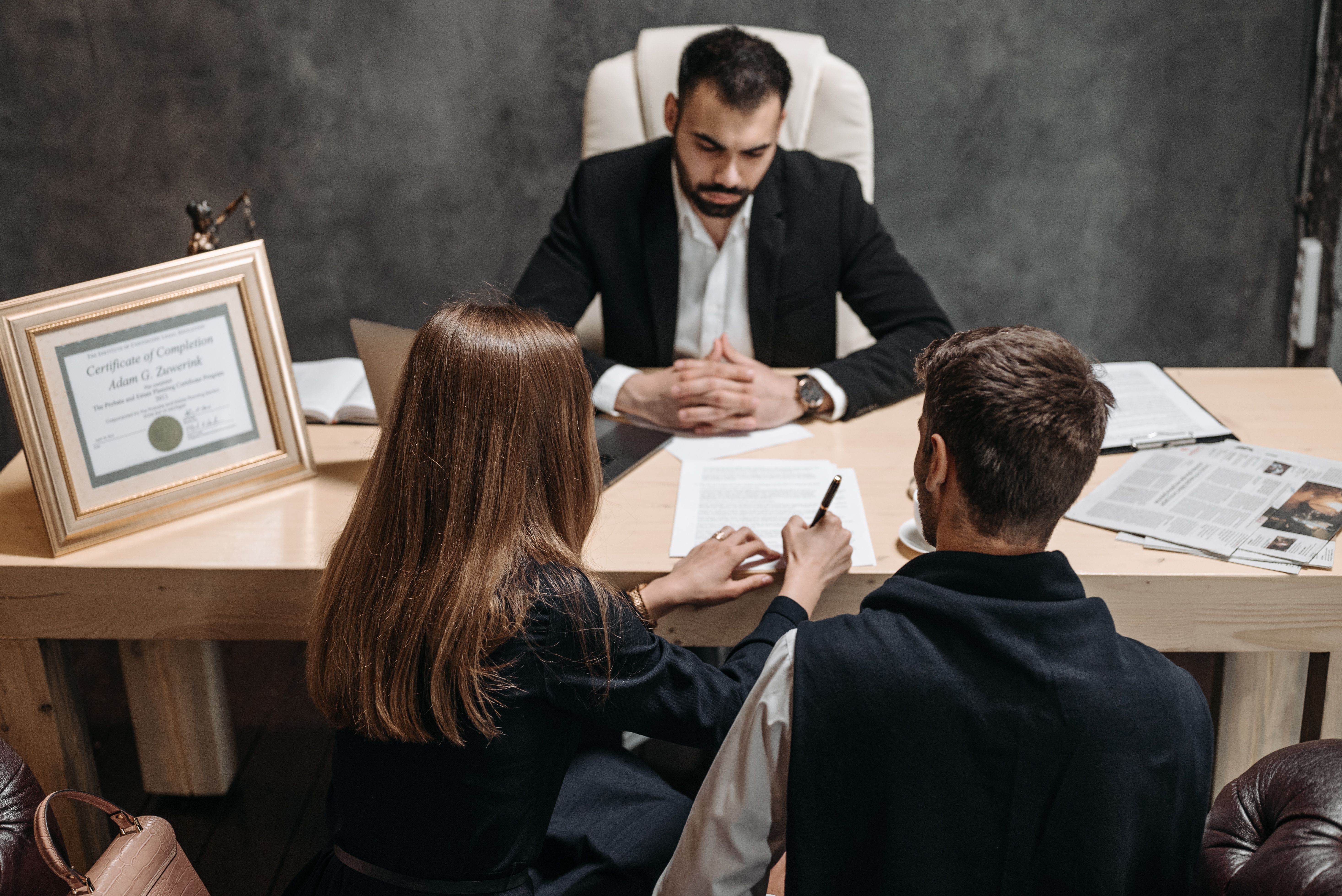 Clients meeting at a lawyer's office