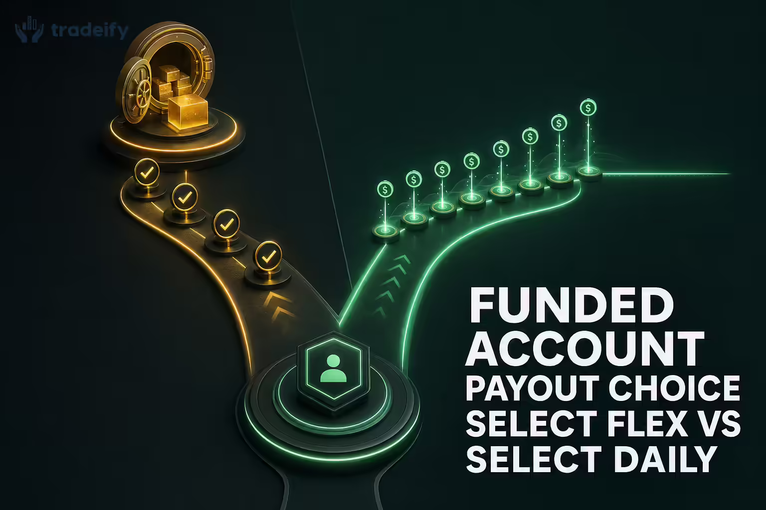 Forked payout path comparing a larger periodic withdrawal route with a faster daily payout route