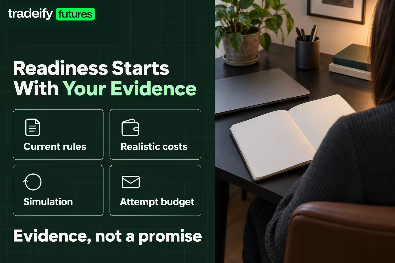 A preparation panel lists current rules, realistic costs, simulation, and attempt budget, with a reminder that evidence is not a promise.