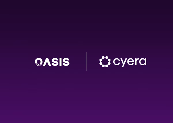Oasis Security and Cyera logos side by side on a dark purple background