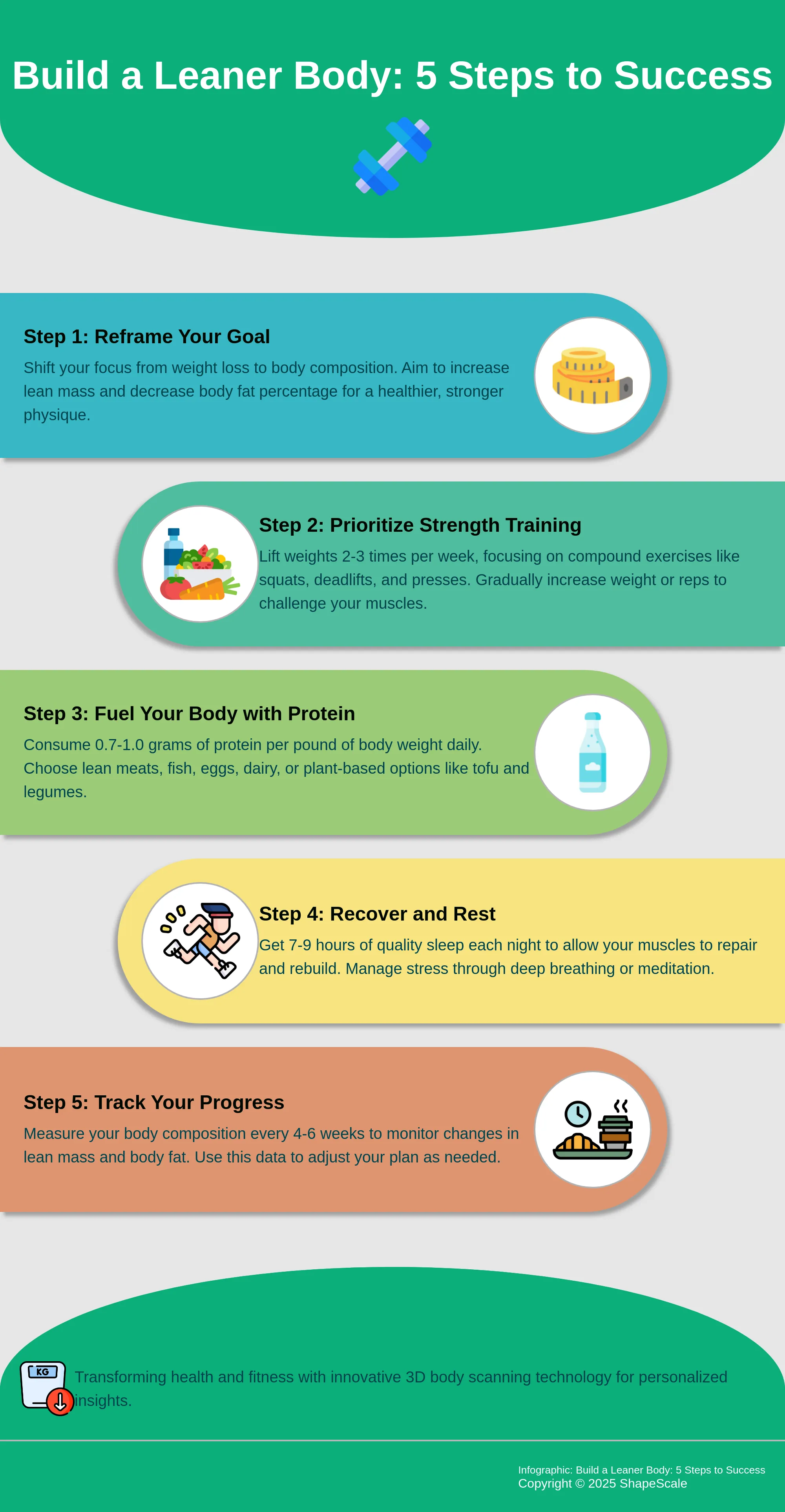 Infographic depicting 5 steps to building a leaner body