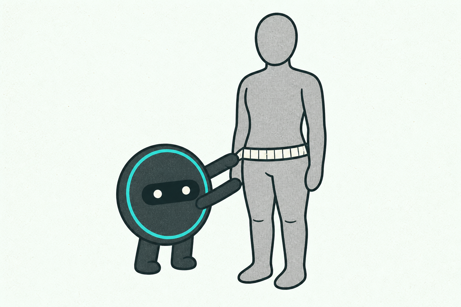 Halo wrapping a tape around a plain grey mannequin