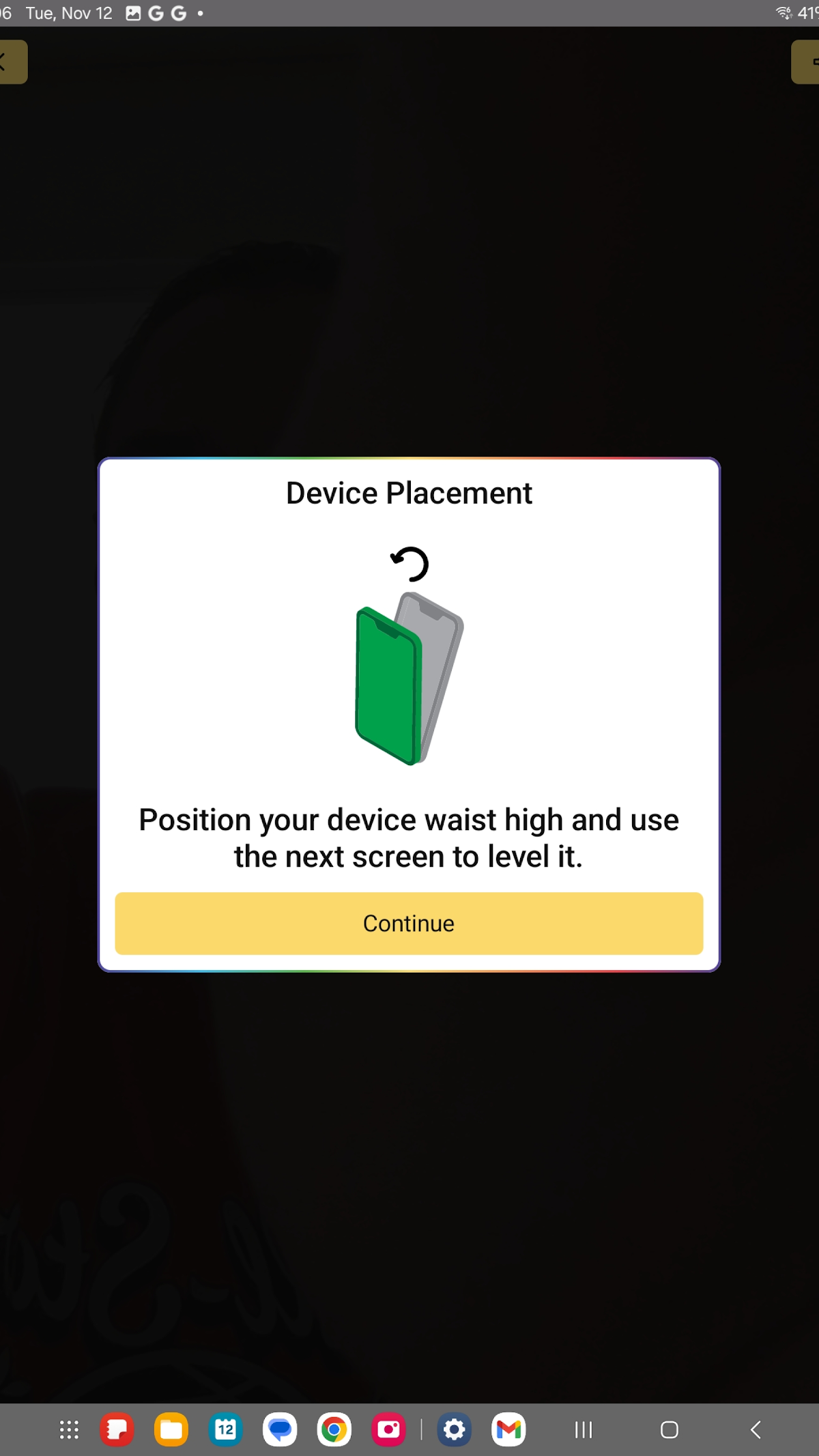 SNAP Device Placement screen in the tablet app, waist-high tablet