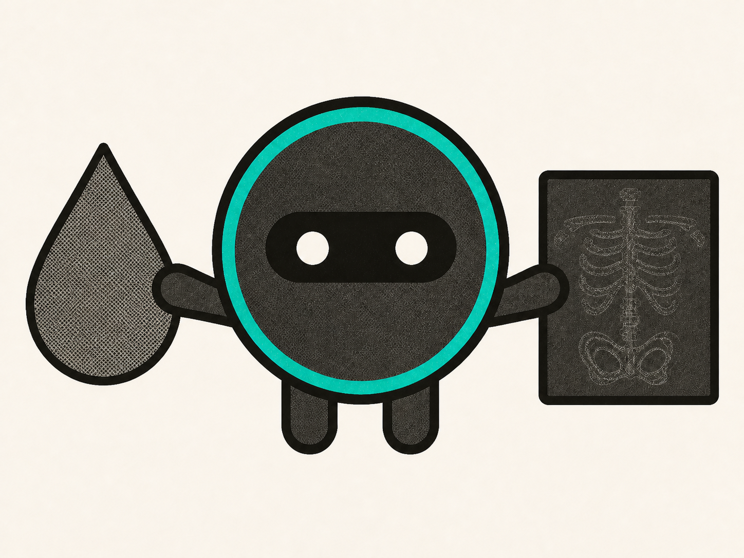 A character holding a water drop and an X-ray. BIA and DEXA are different methods.