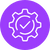 Purple circular icon with a gear and checkmark symbolizing easy, non-intrusive installation of the Robolaunch Vision AI system.