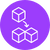Purple icon with interconnected cube blocks representing modular system design and easily configurable components.