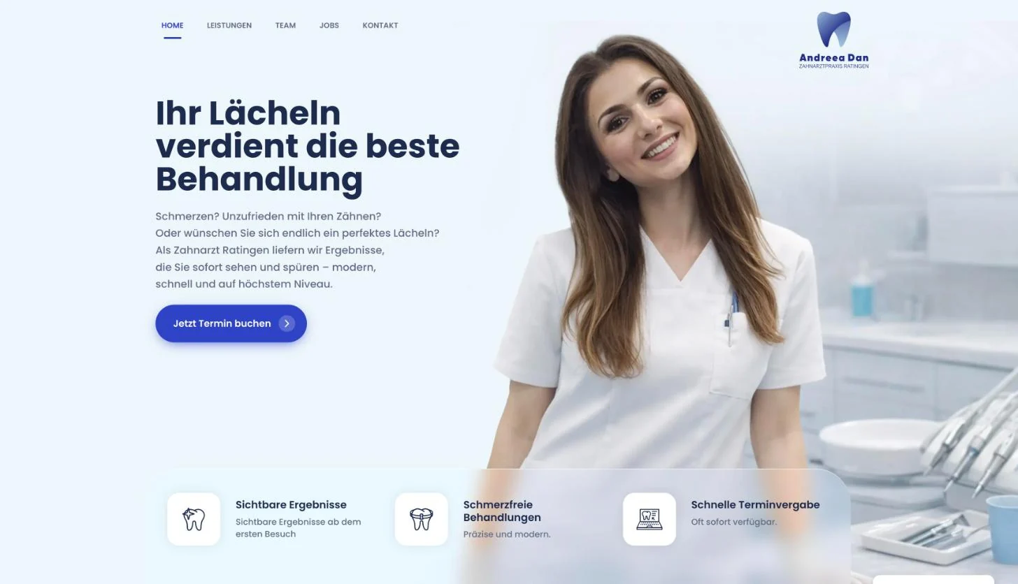 Website Zahnarztpraxis Ratingen – Startseite