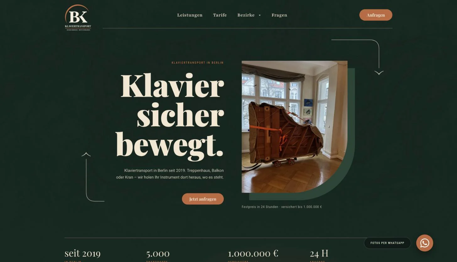 Website B.K. Klaviertransport Berlin – Startseite