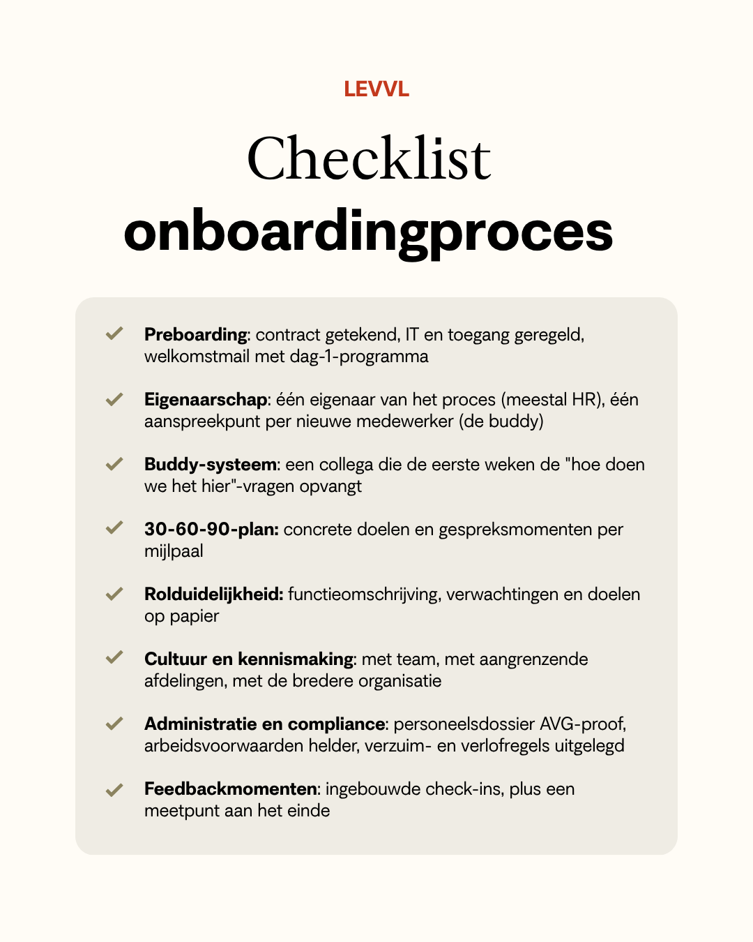 Onboardingsproces checklist van Levvl