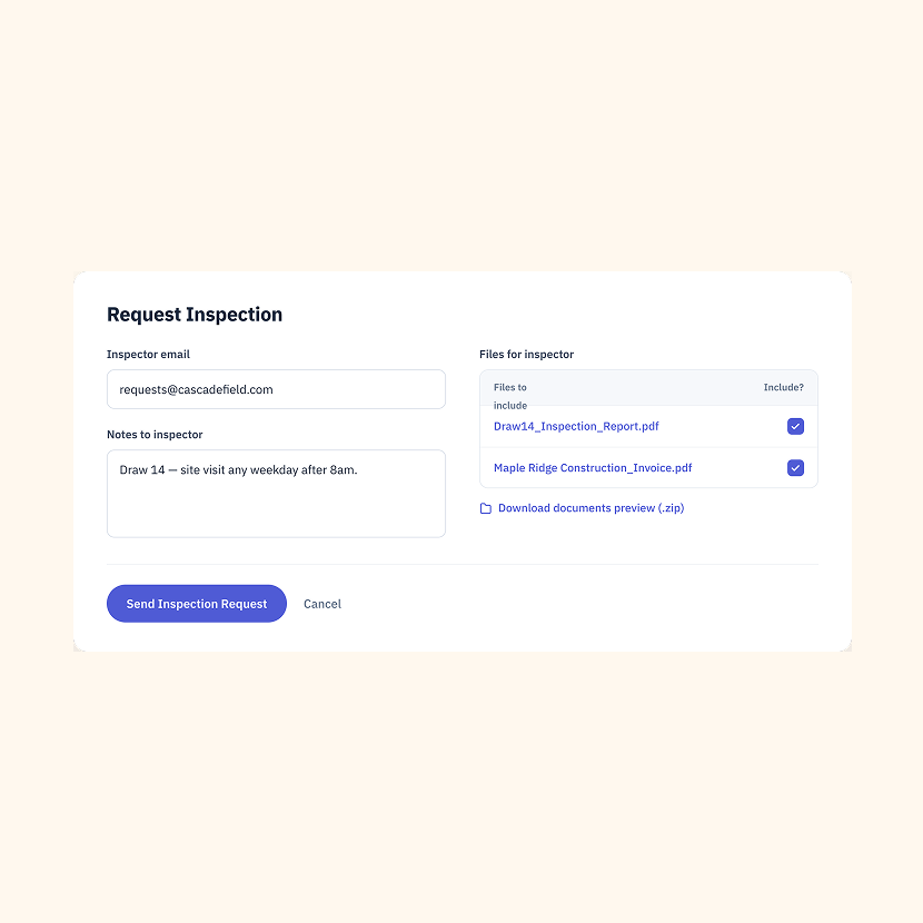 Send inspection requests from the loan