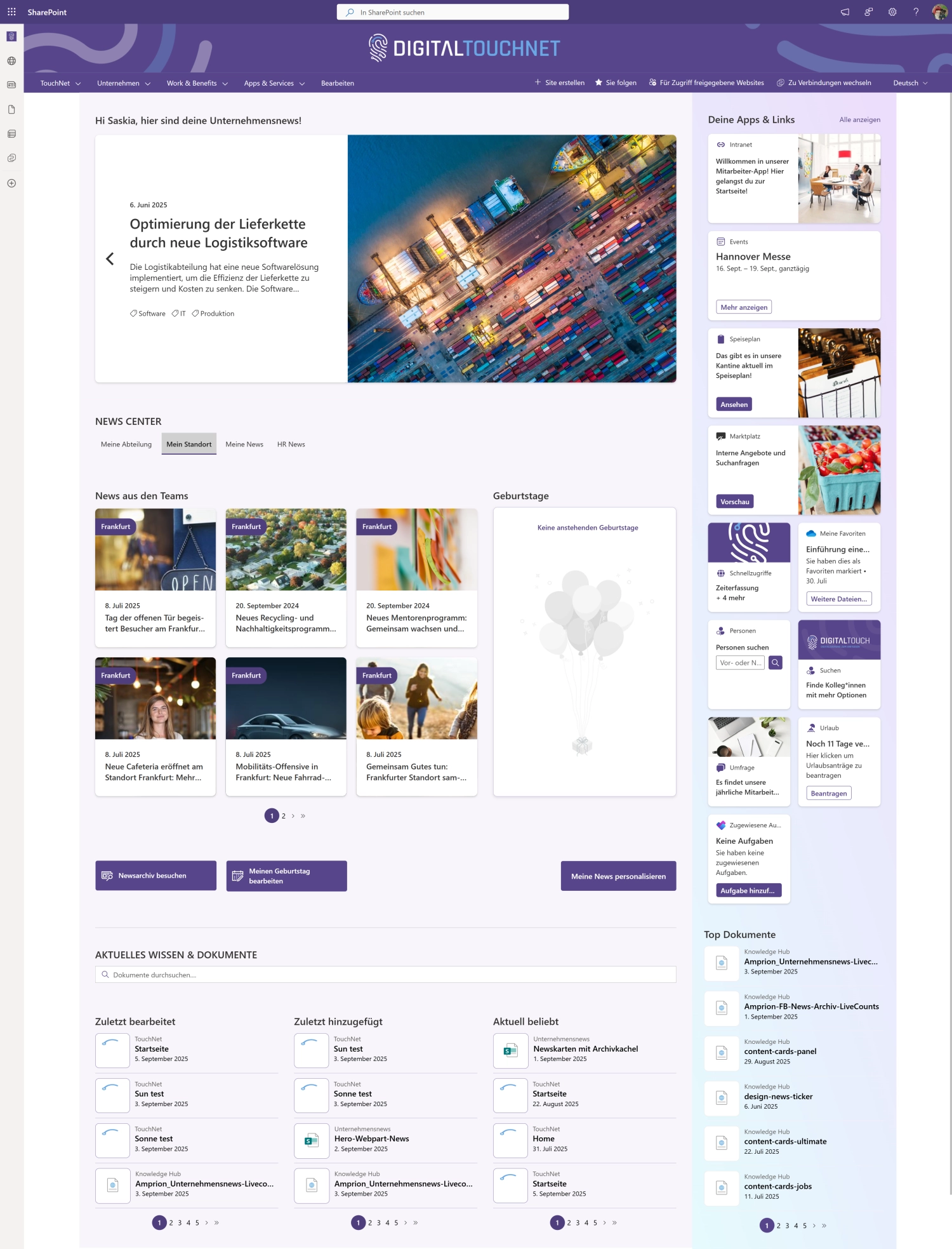 M365 Intranet Startseite