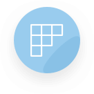 Light blue circular icon with a white grid pattern of seven squares in the upper left corner.