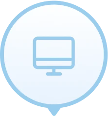 Blue outlined computer monitor icon inside a light blue circular background.