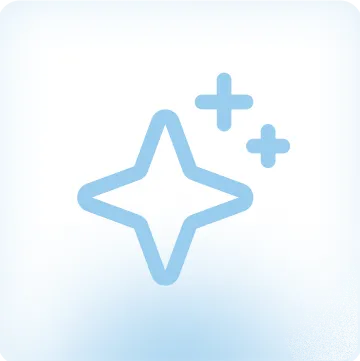 Blue sparkle icon with one large four-point star and two smaller stars on a light background.