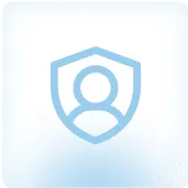 Blue user icon inside a shield shape on a light background, symbolizing security or protection.