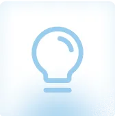 Minimalist blue line drawing of a lightbulb on a gradient white and blue background.